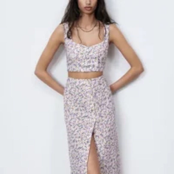 ZARA 2 piece Linen blend floral skirt + top - Picture 1 of 4